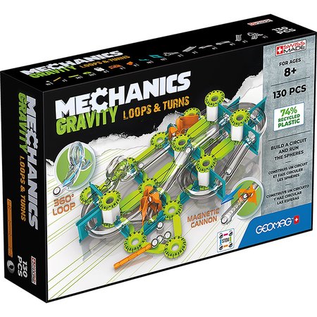 GEOMAG Mechanics Gravity, Loops + Turns, Recycled Plastic, 130 Pieces Per Set 763